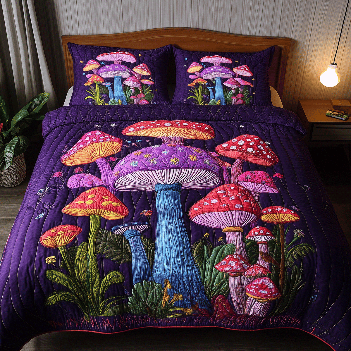Magic Mushroom 3-Piece Quilted Bedding Set - Single (59" x 70")