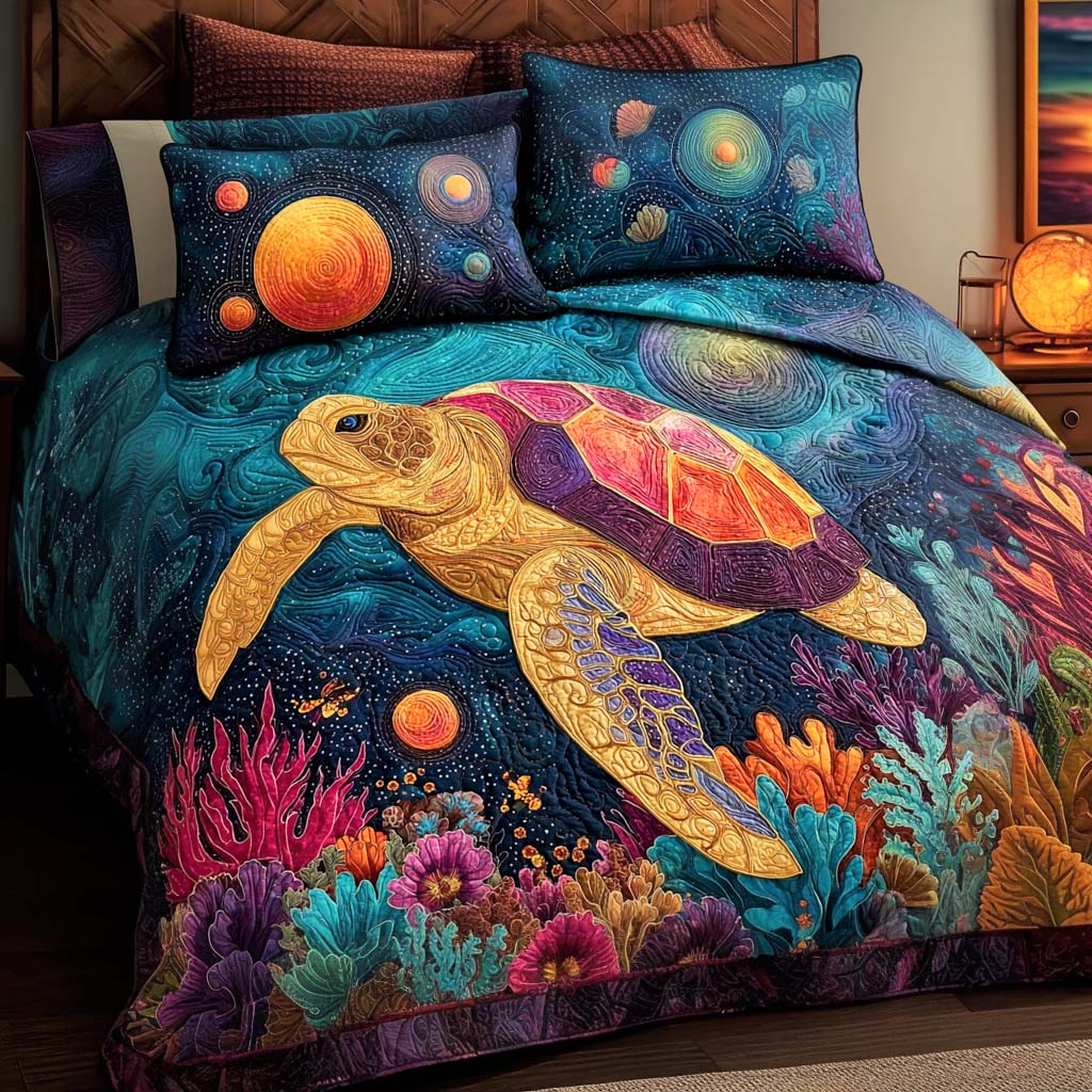 Marine Shell Slumber 3-Piece Quilted Bedding Set - Single (59" x 70")