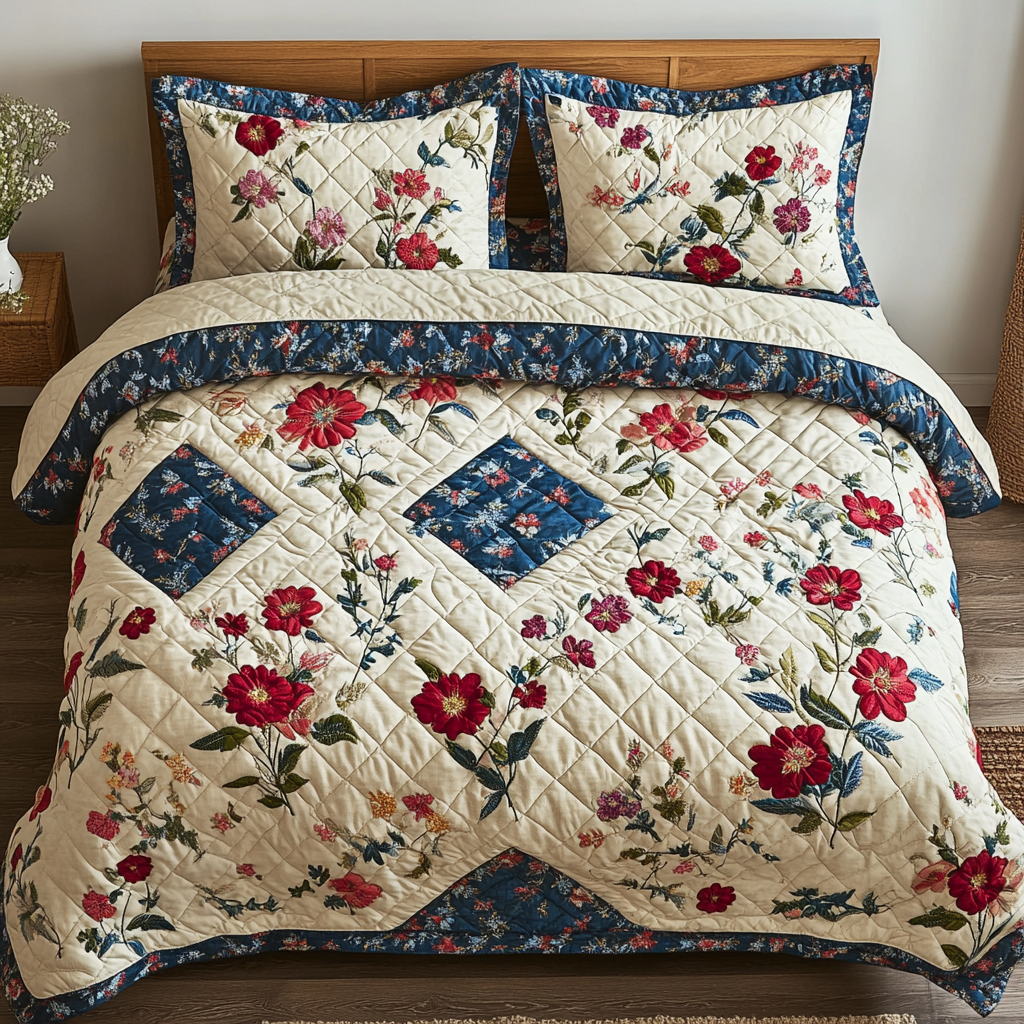 Meadow Bloom 3-Piece Quilted Bedding Set - Single (59" x 70")