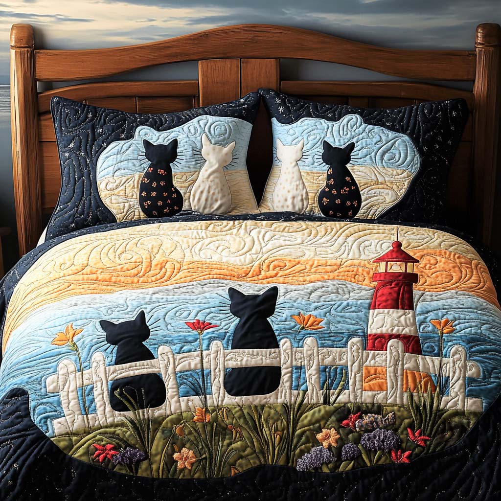 Meow Family Comfort 3-Piece Quilted Bedding Set - Single (59" x 70")