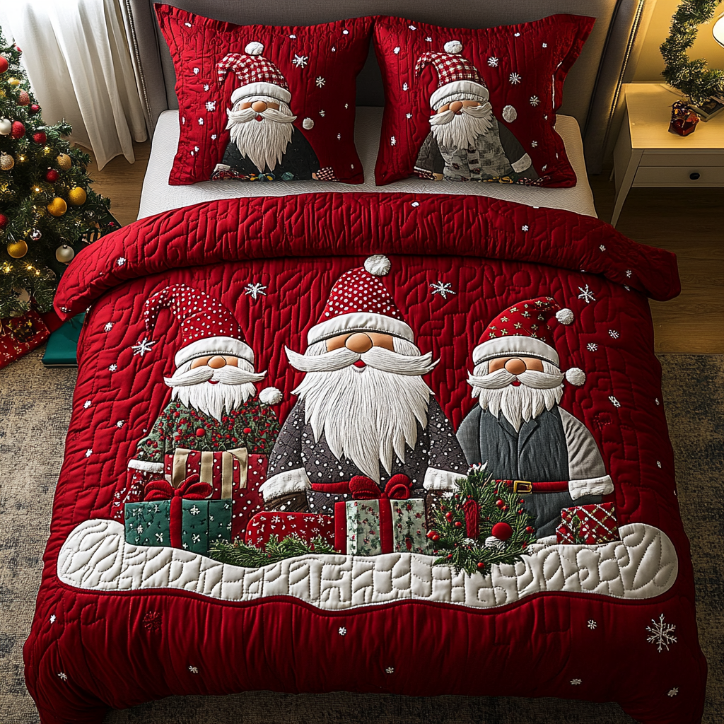 Merry Gnome Gathering 3-Piece Quilted Bedding Set - Single (59" x 70")