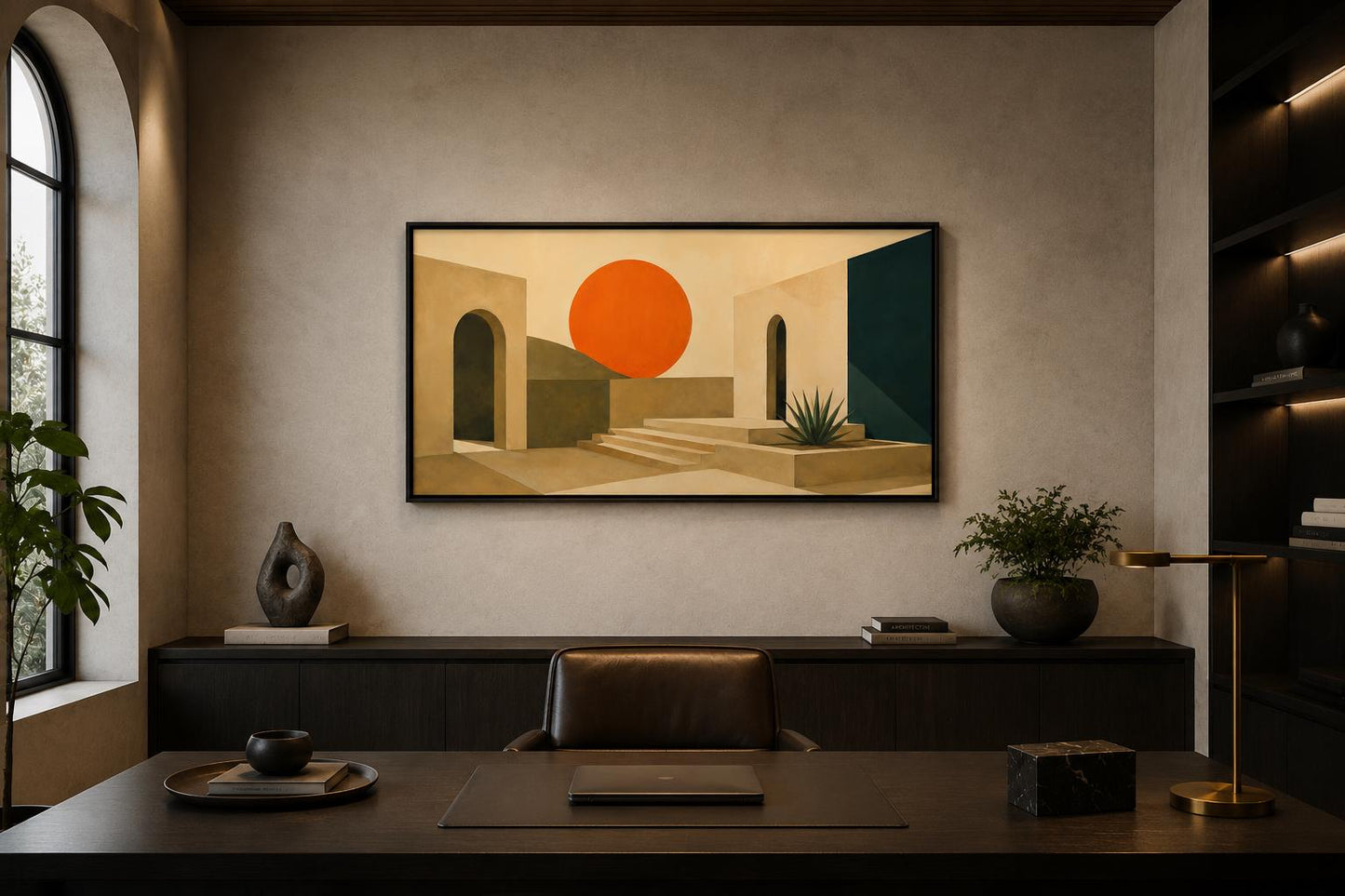 Mid Century Modern Canvas - Abstract Sunset Art on Terracotta Archways Horizontal Canvas Print