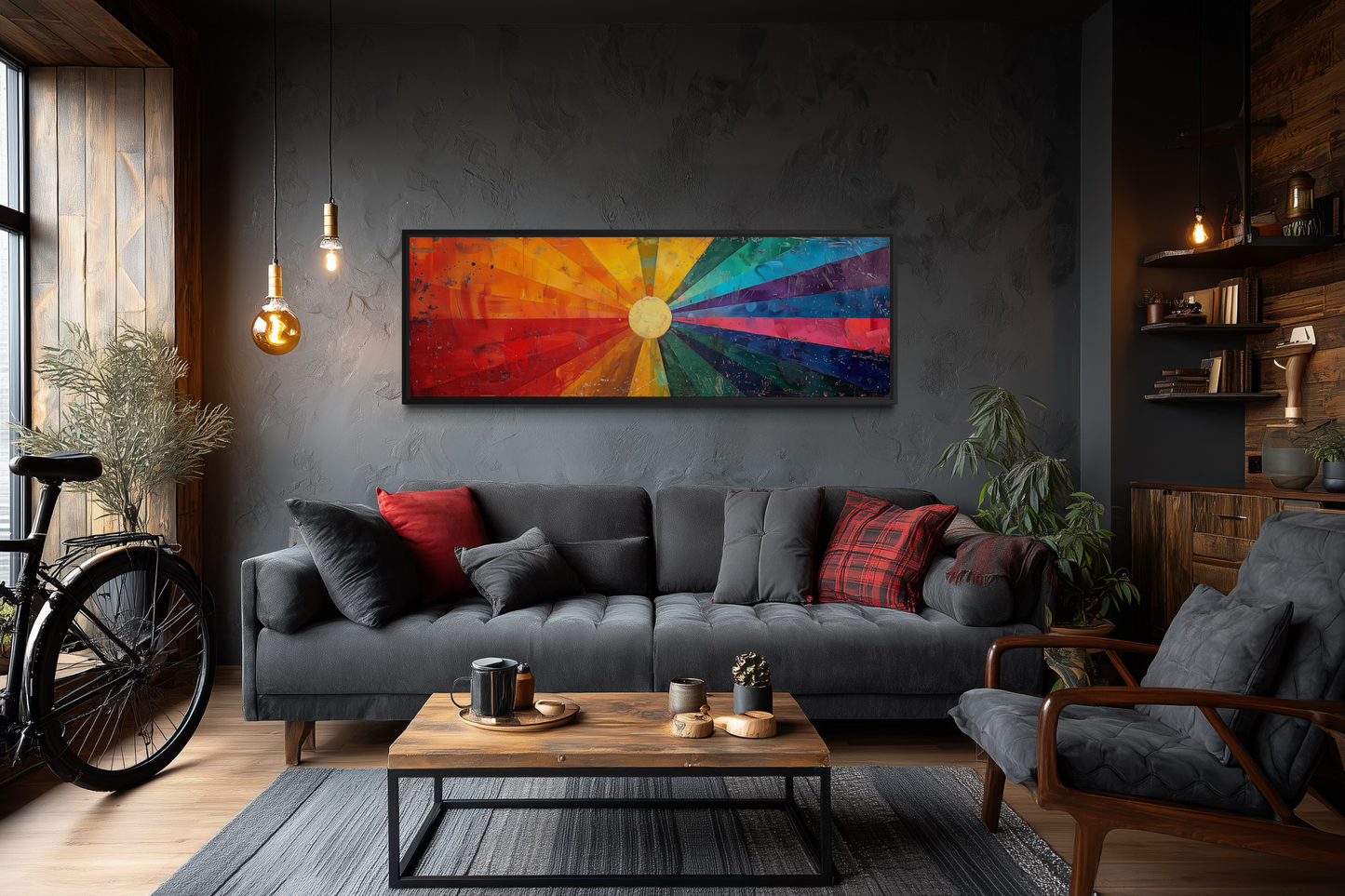 Mid Century Modern Sun Rays Panoramic Canvas Wall Art