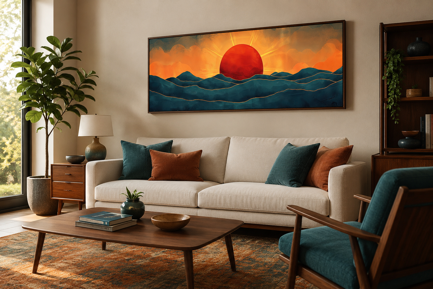 Mid Century Modern Ocean Sunset Panoramic Wall Art
