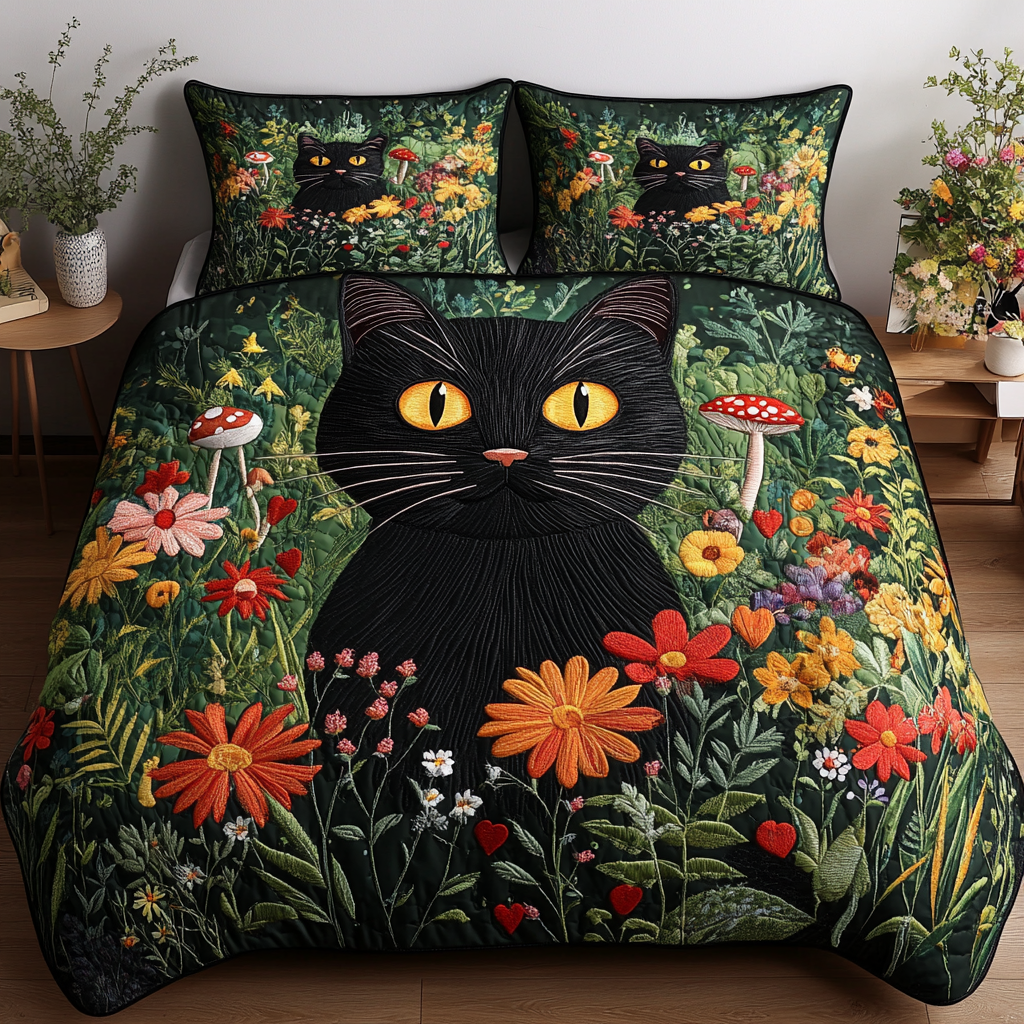 Midnight Garden Guardian 3-Piece Quilted Bedding Set - Single (59" x 70")