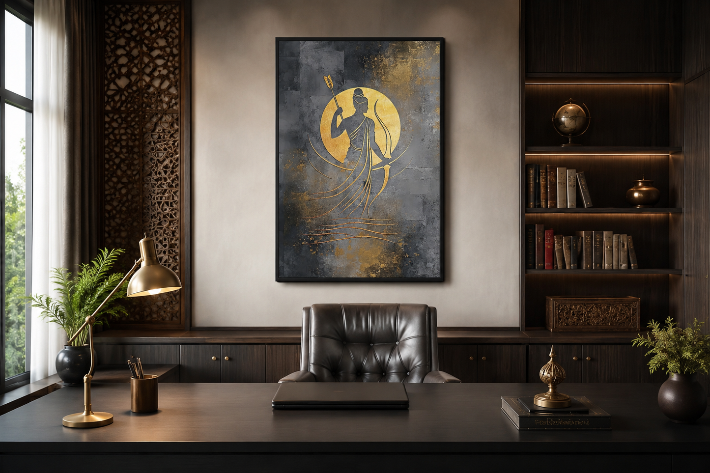 Minimalist Lord Rama Silver Gold Indian Framed Canvas Wall Art