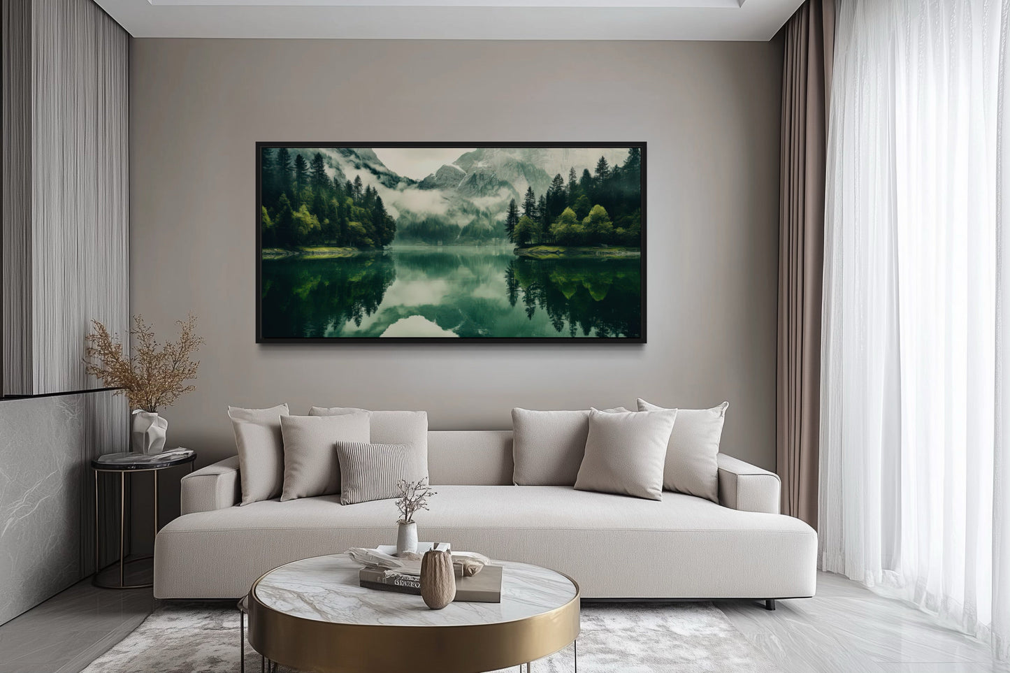 Mirror Lake And Mountains Emerald Green Nature Canvas Wall Art