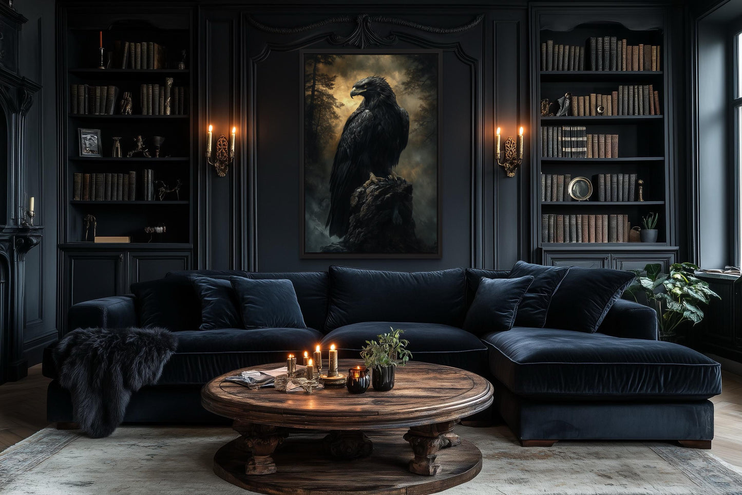 Moody Dark Gothic Eagle Framed Canvas Wall Art