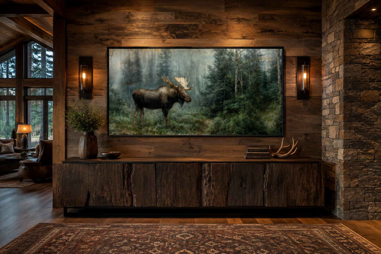 Moose Wall Art - Rustic Cabin Decor Wildlife Canvas Print | Woodland Animal Artwork