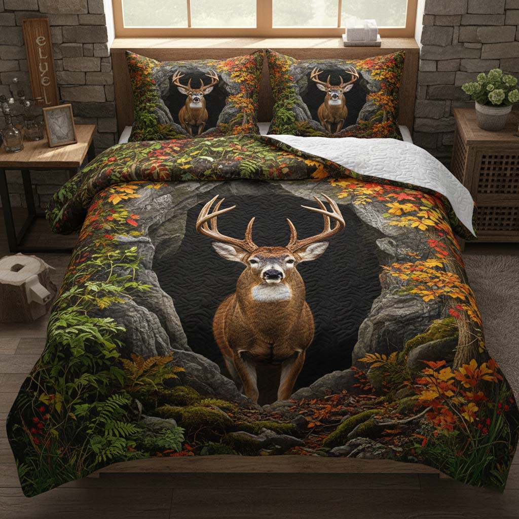 Mountain Stag 3-Piece Quilted Bedding Set - Single (59" x 70")