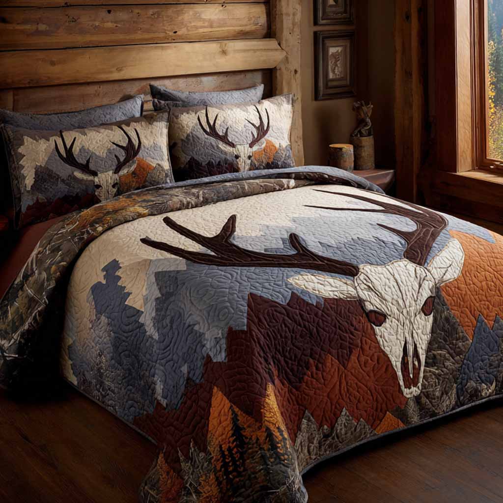 Mountain Stag 3-Piece Quilted Bedding Set - Single (59" x 70")