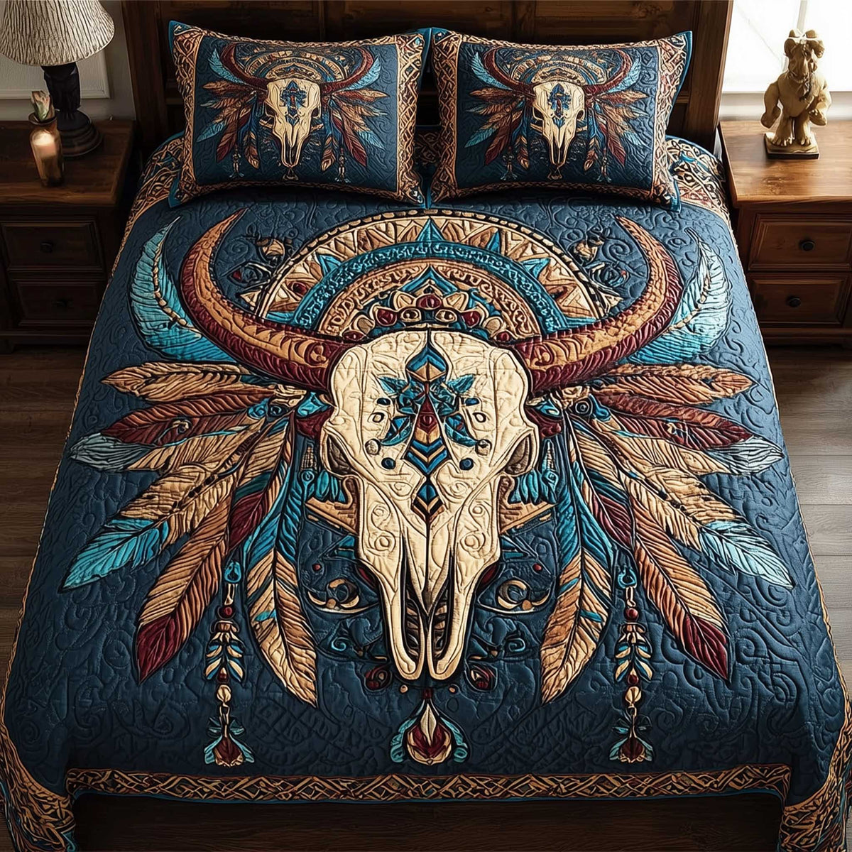 Mystic Horned Skull 3-Piece Quilted Bedding Set - Single (59" x 70")