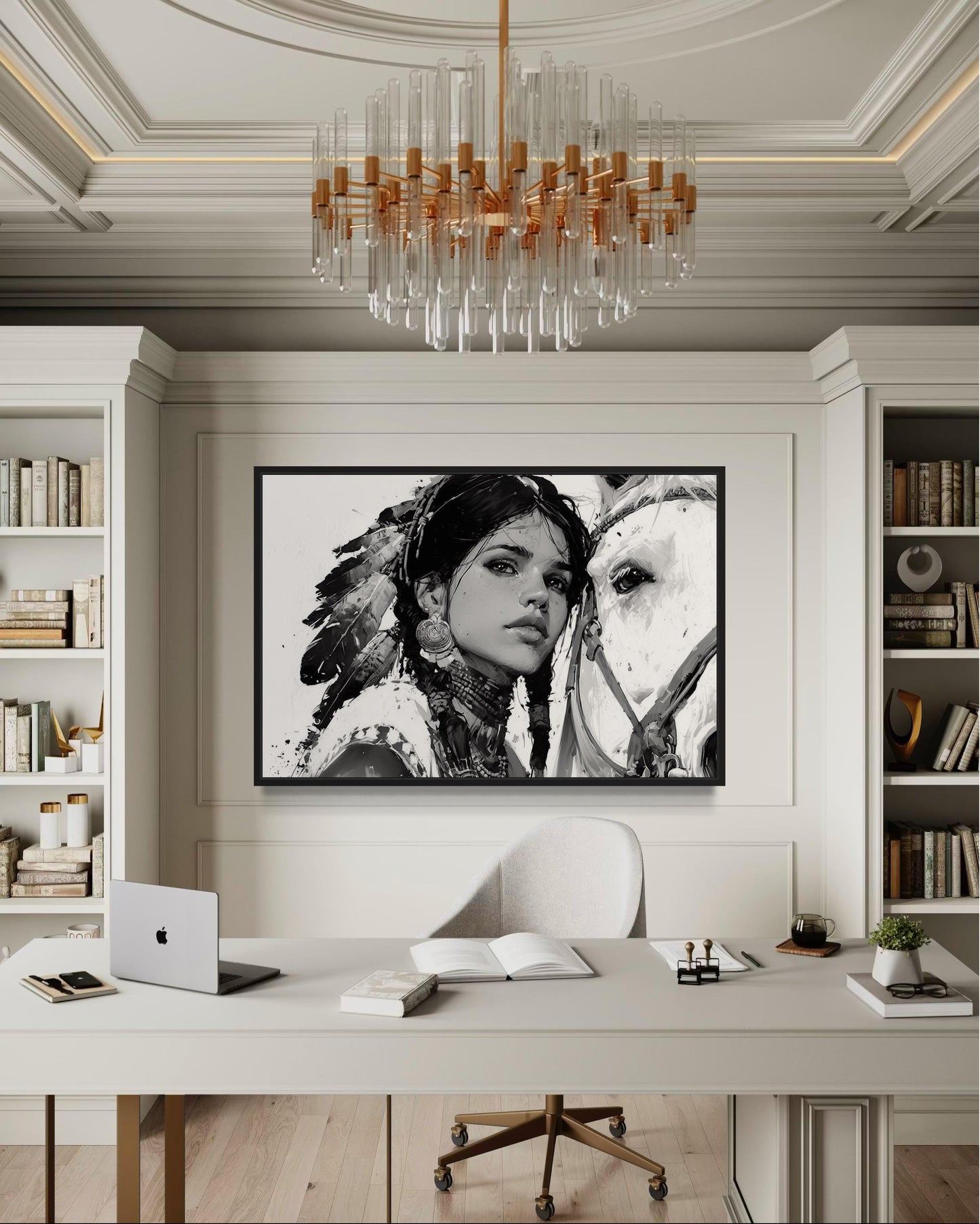 Native American Girl And Her White Horse Wall Art