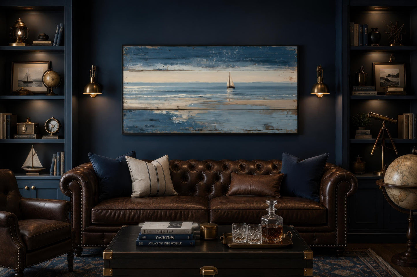 Nautical Wall Art – Lone Sailboat Canvas Print With Distressed Wood Look