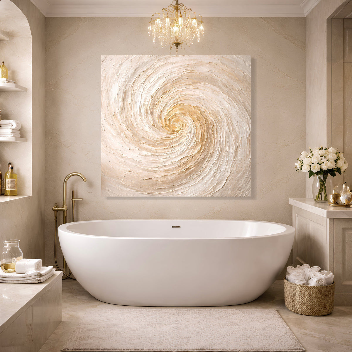 Neutral Gold Abstract — Large Spiral