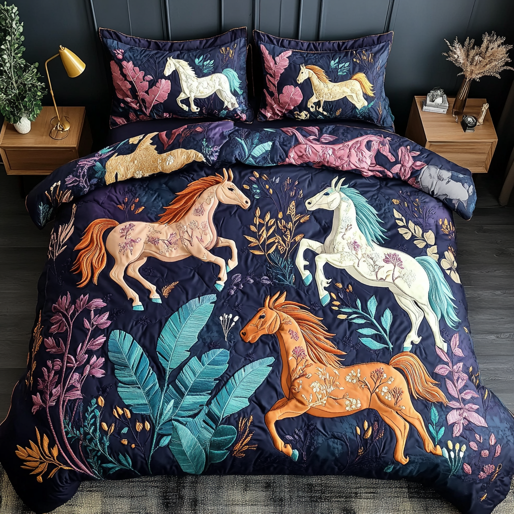 Noble Horses 3-Piece Quilted Bedding Set - Single (59" x 70")