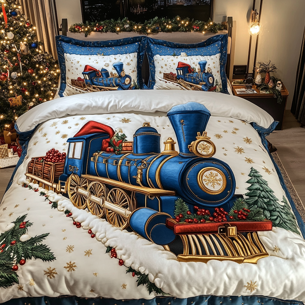 North Pole Locomotive 3-Piece Quilted Bedding Set - Single (59" x 70")