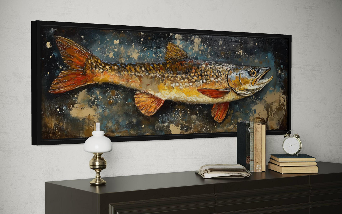 Northern Pike Wall Art - Rustic Fishing Lodge Decor | Freshwater Fish Canvas Print