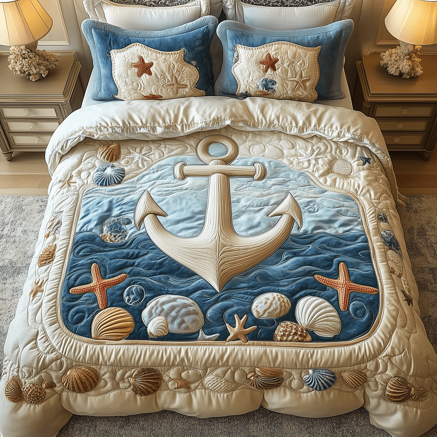 Ocean Anchor 3-Piece Quilted Bedding Set - Single (59" x 70")
