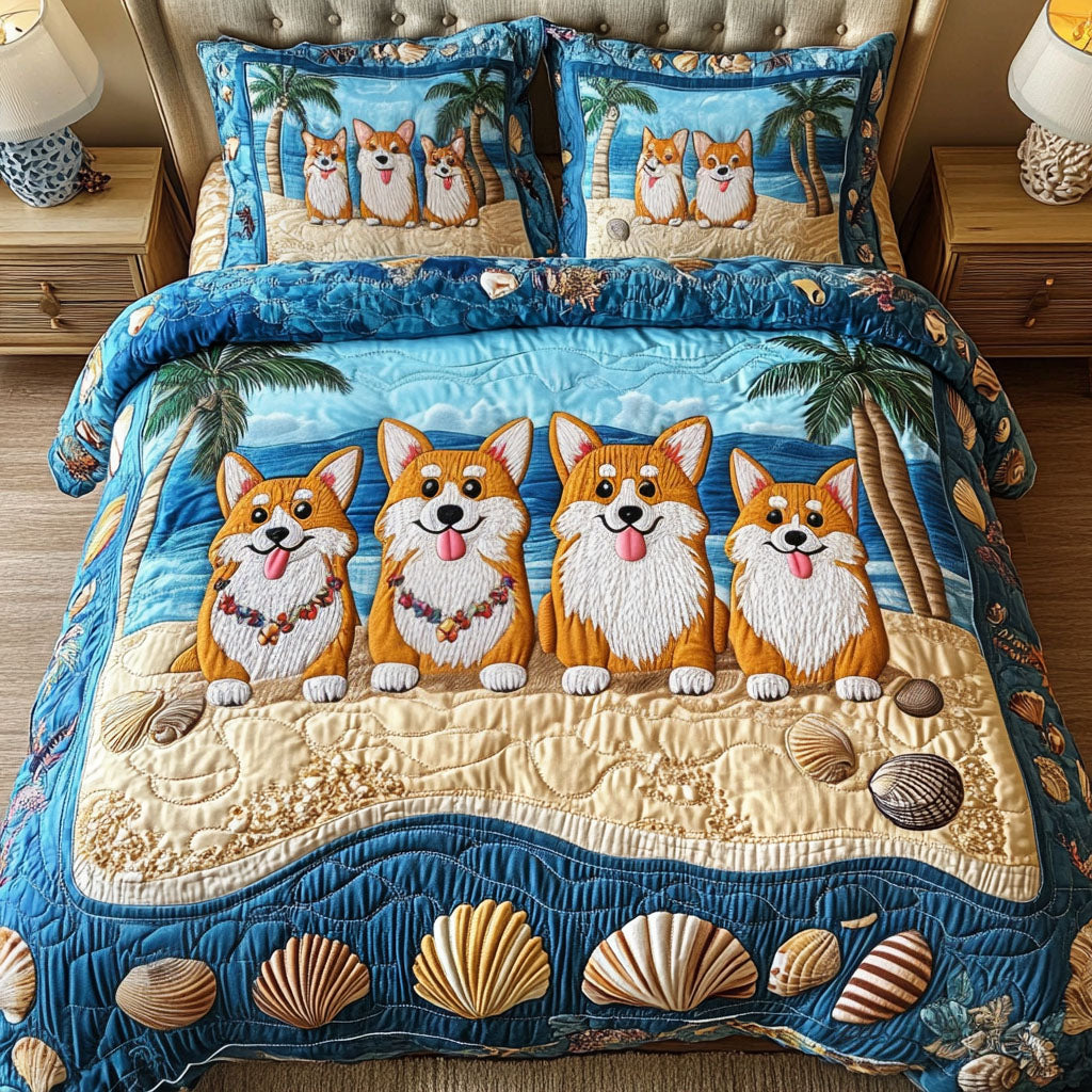 Ocean Pawty Time 3-Piece Quilted Bedding Set - Single (59" x 70")