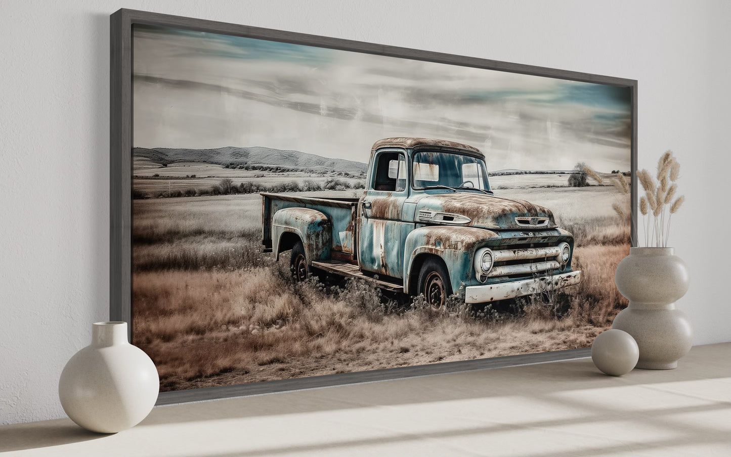 Old Blue Truck Rustic Chic Farmhouse Wall Decor Canvas Wall Art