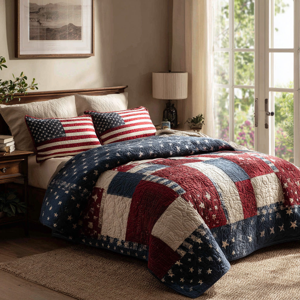 Patriot Flag Haven 3-Piece Quilted Bedding Set - Single (59" x 70")