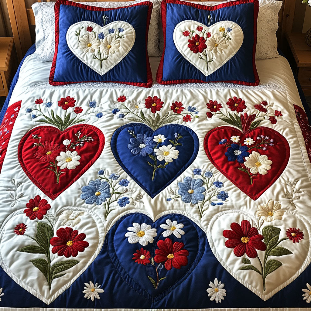 Patriotic Heartscape 3-Piece Quilted Bedding Set - Single (59" x 70")