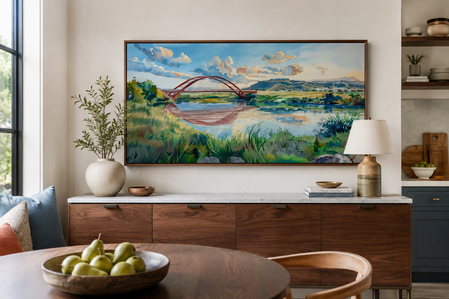Pennybacker Bridge Watercolor Painting Austin Texas Wall Art