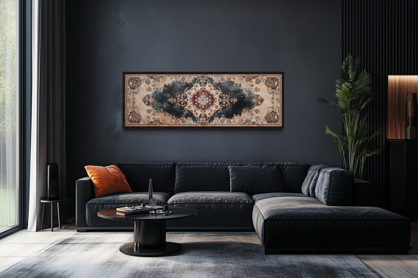 Persian Carpet Red Navy Beige Long Horizontal Canvas Wall Art