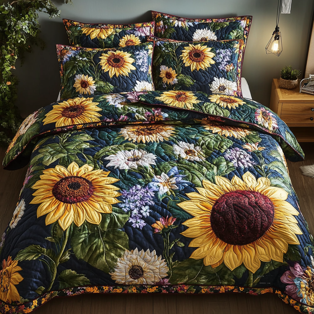 Petal Bliss 3-Piece Quilted Bedding Set - Single (59" x 70")
