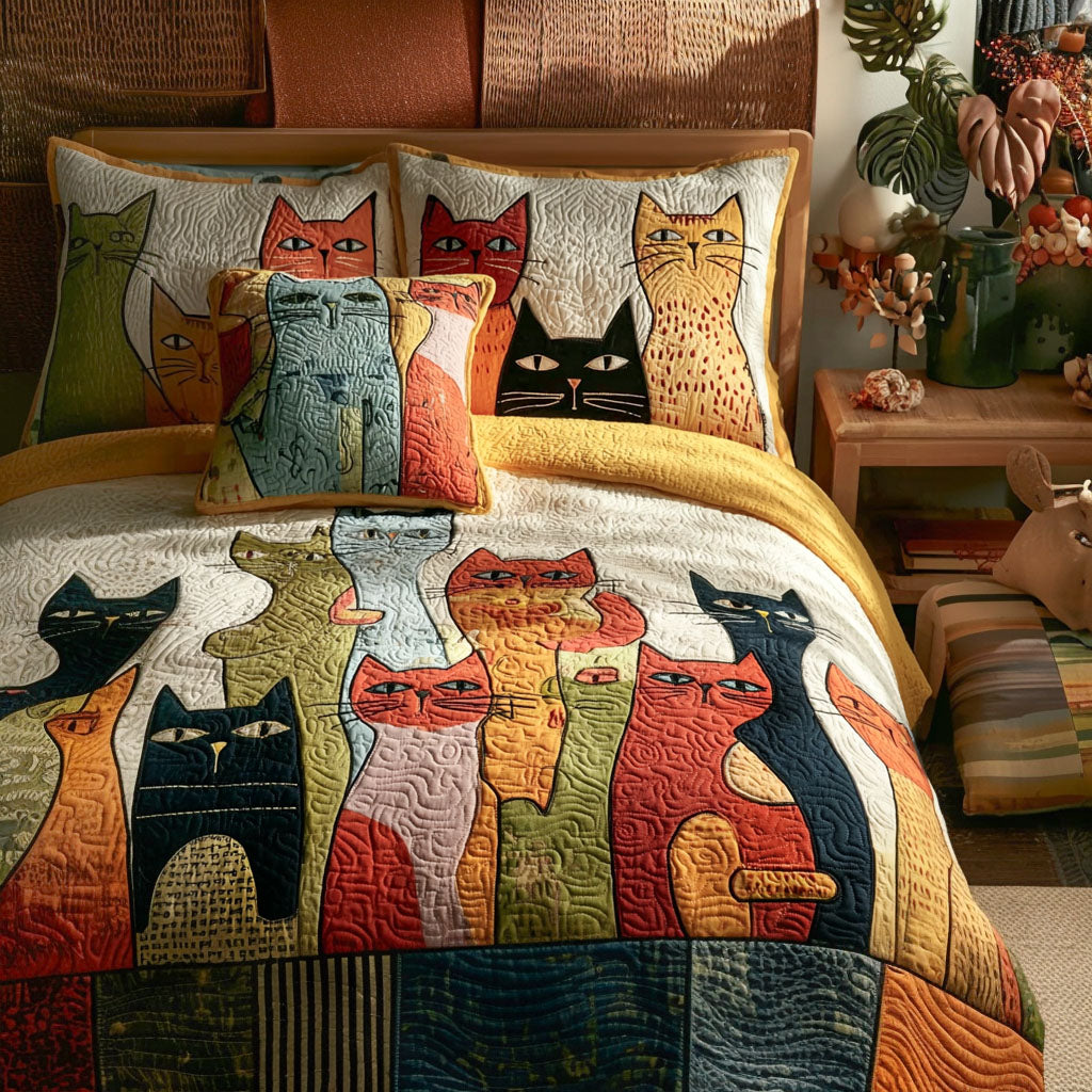 Petal Cat 3-Piece Quilted Bedding Set - Single (59" x 70")