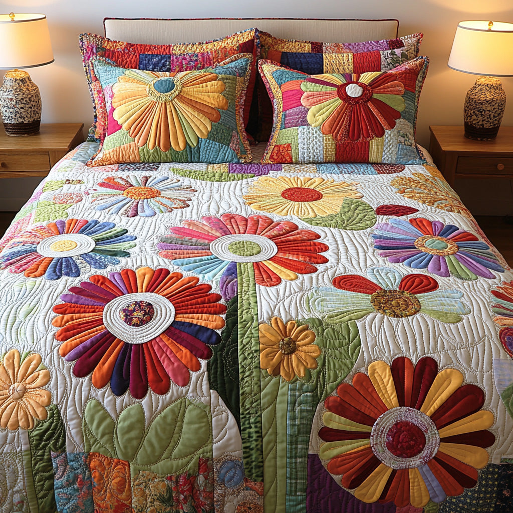 Petal Circle 3-Piece Quilted Bedding Set - Single (59" x 70")