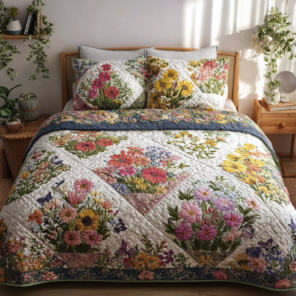 Petal Garden 3-Piece Quilted Bedding Set - Single (59" x 70")