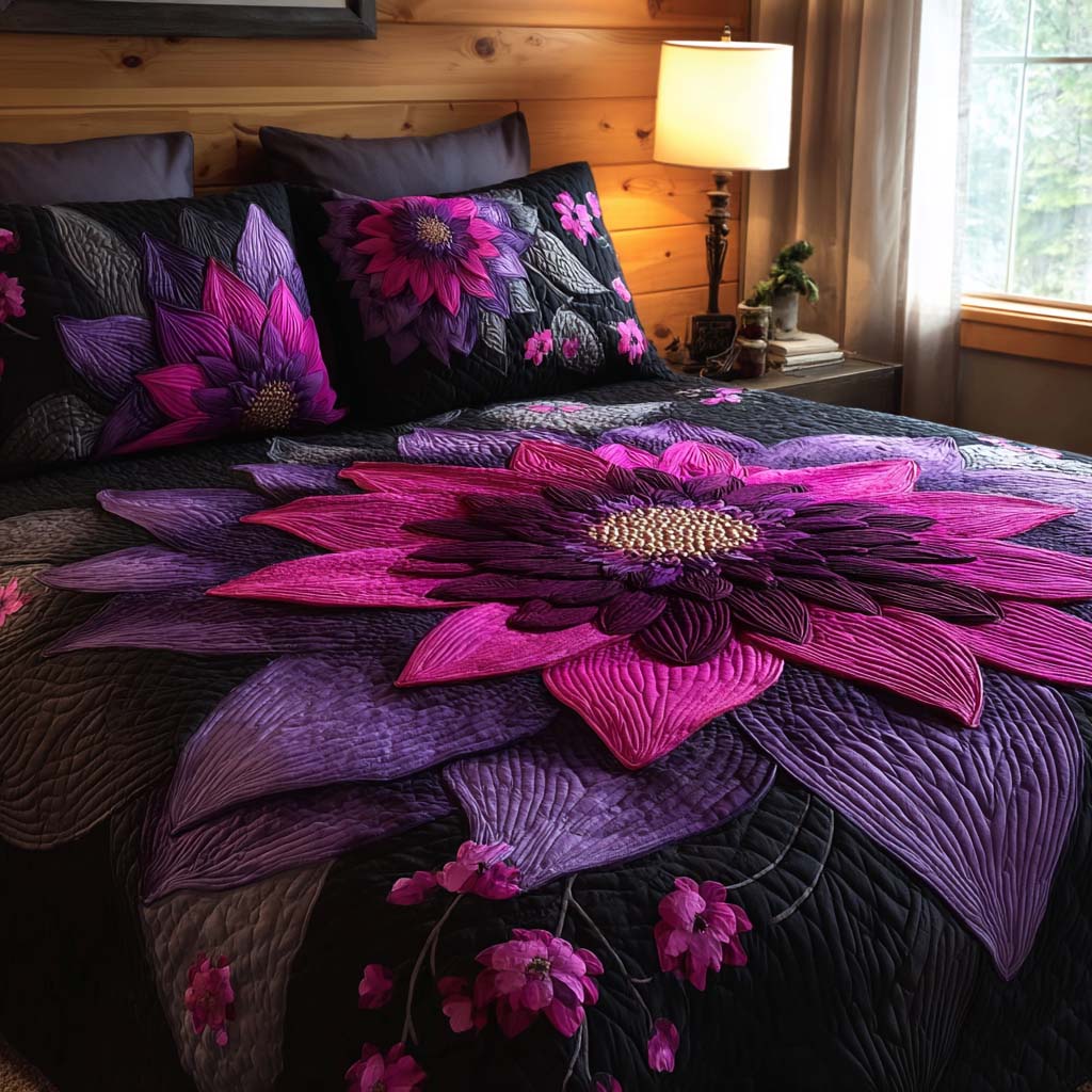 Petal Harmony 3-Piece Quilted Bedding Set - Single (59" x 70")