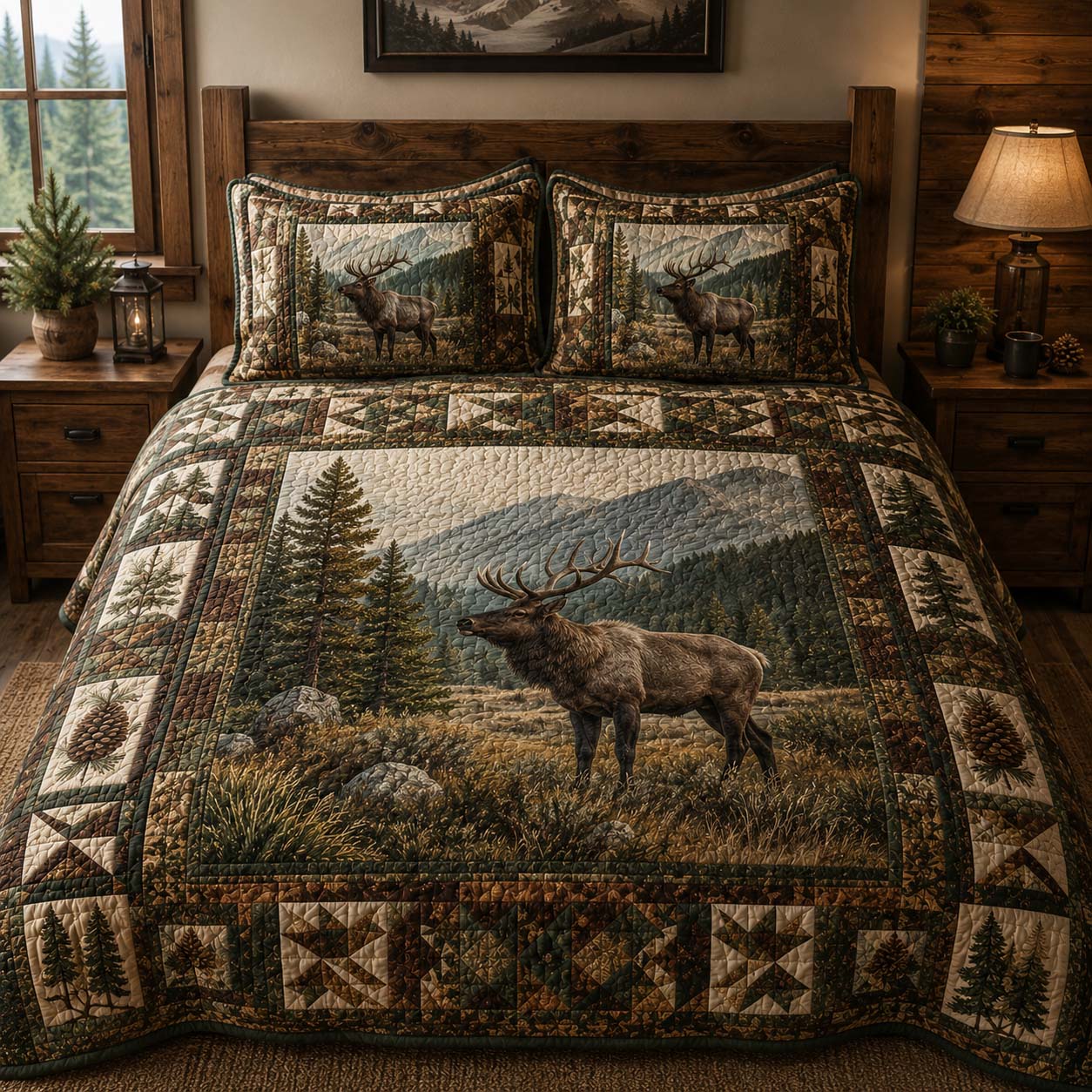 Pine Valley Elk 3-Piece Quilted Bedding Set - Single (59" x 70")