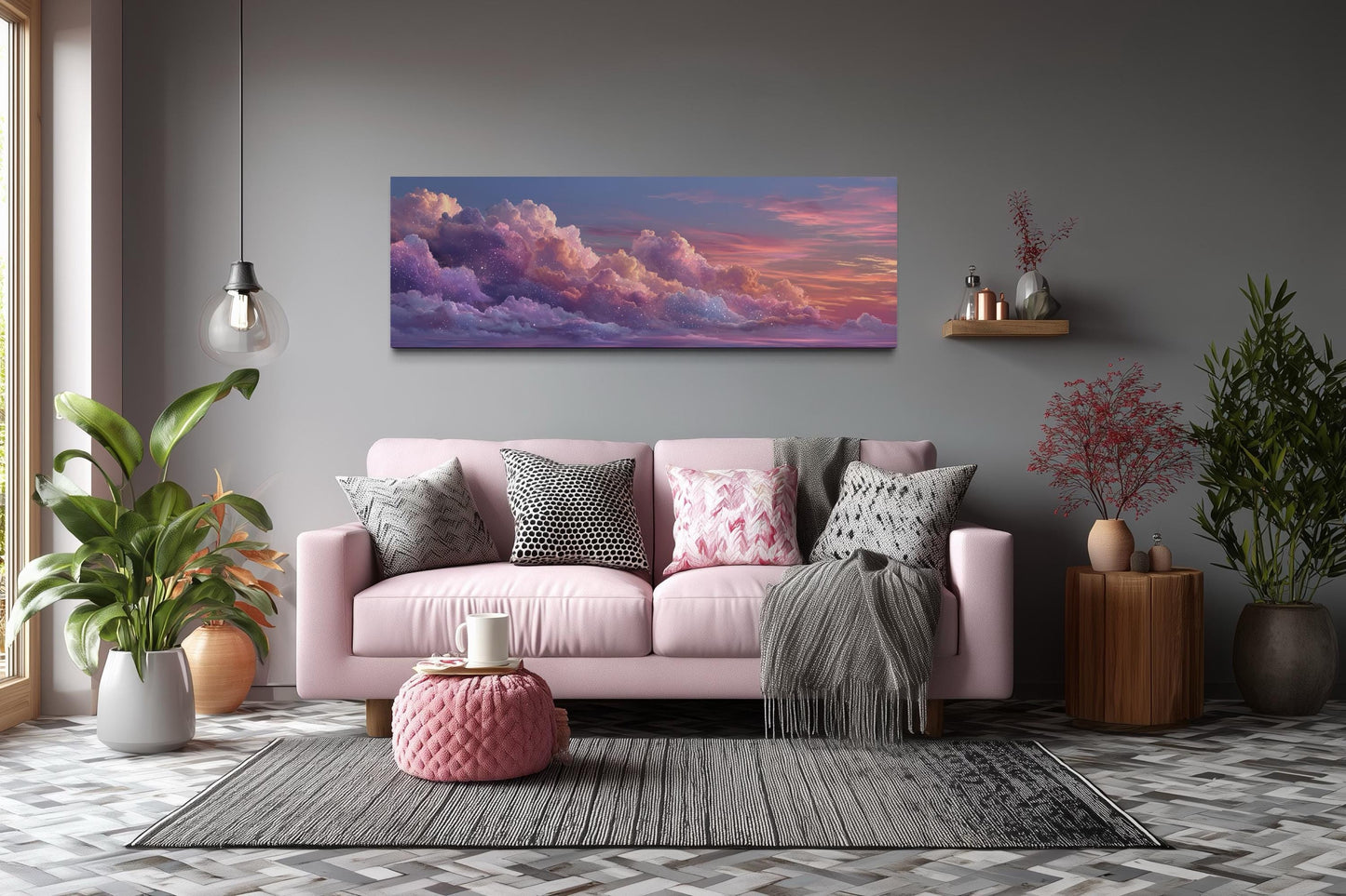 Pink Purple Clouds Sunset Wall Art – Panoramic Canvas With Dreamy Sky Painting