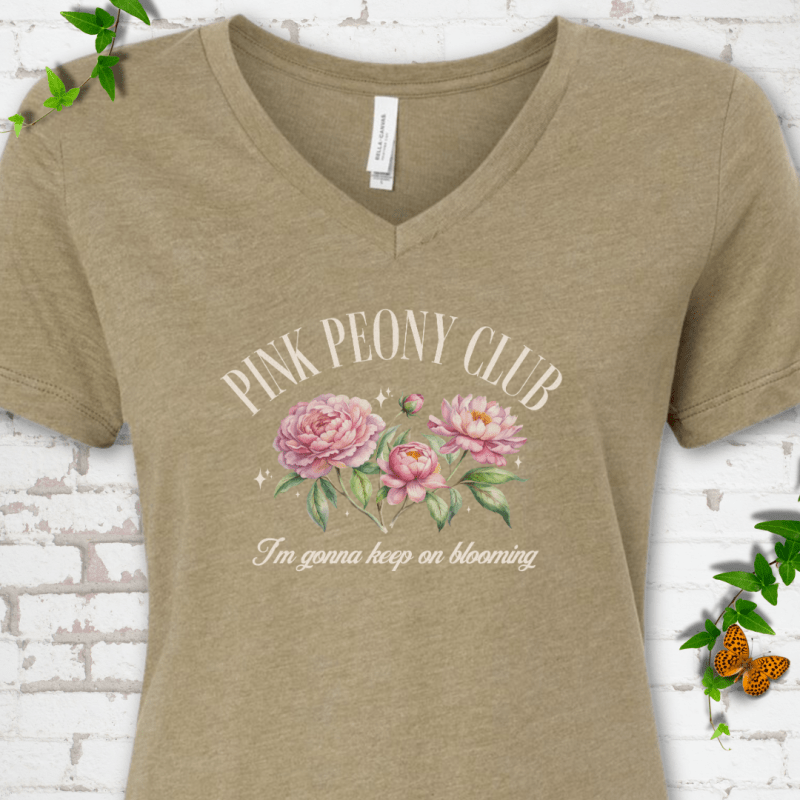 Pink Peony Club V-Neck T-Shirt