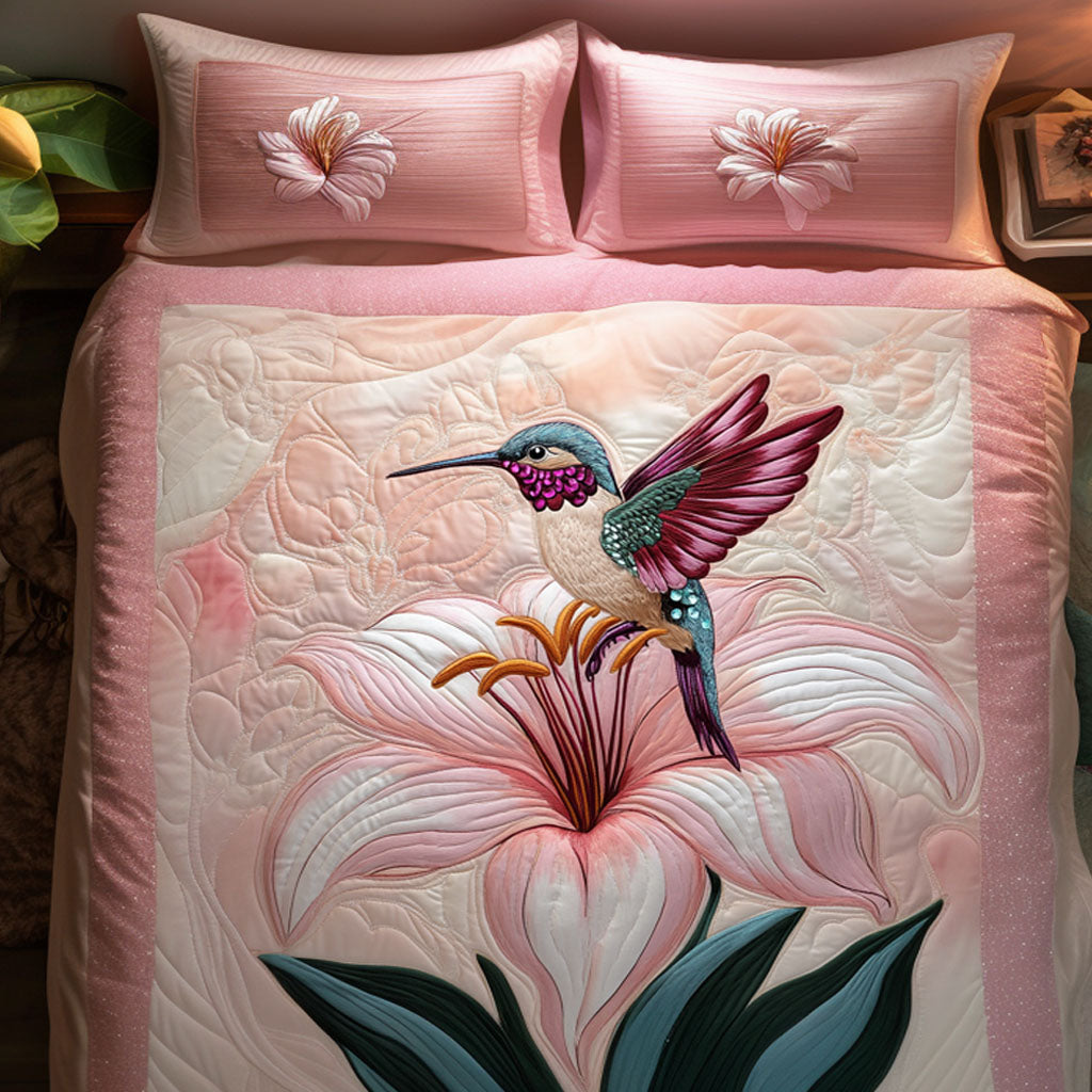 Pink Lily Dance 3-Piece Quilted Bedding Set - Single (59" x 70")