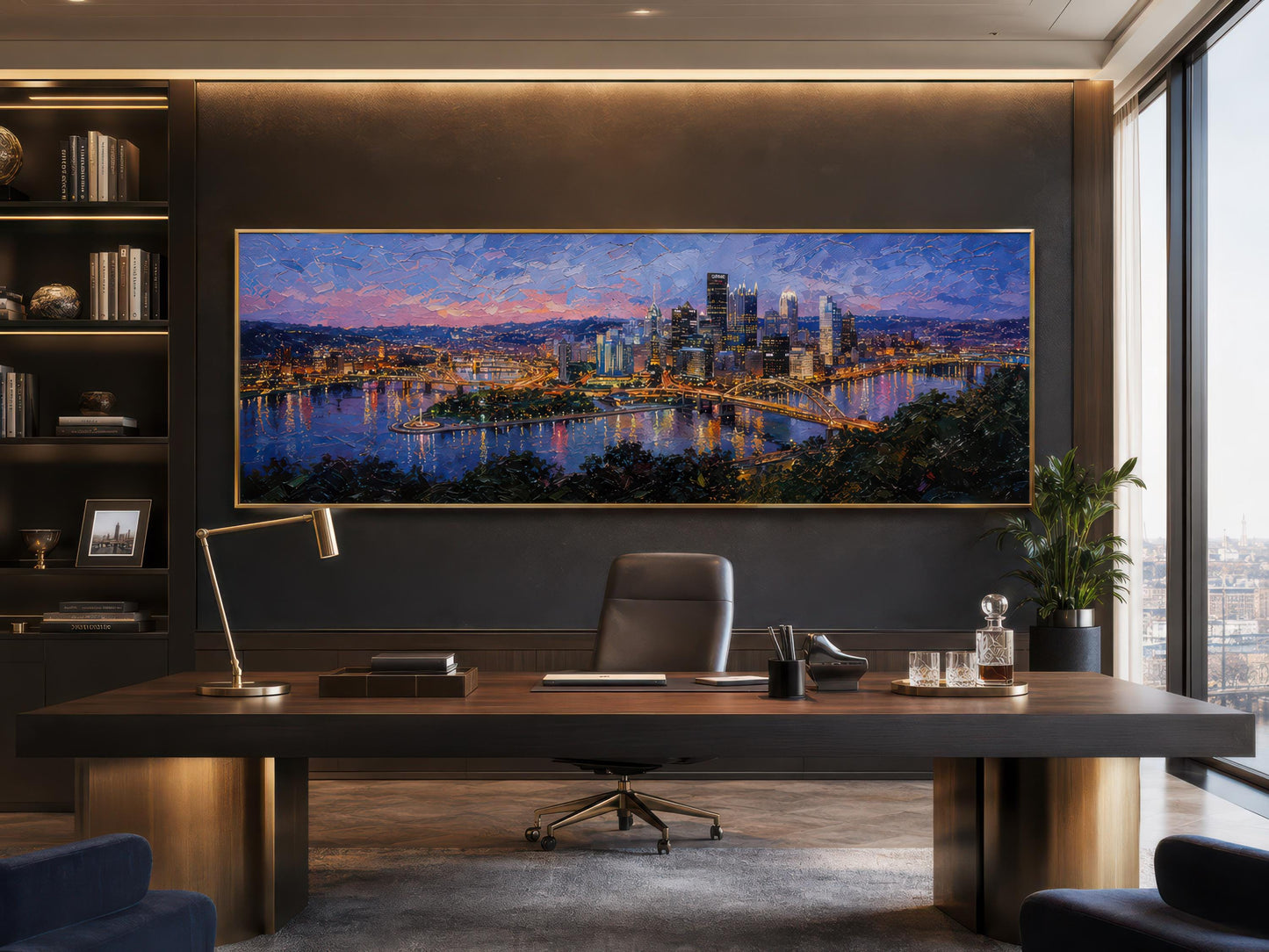Pittsburgh Skyline Wall Art – Long Horizontal Canvas | Twilight Cityscape Print
