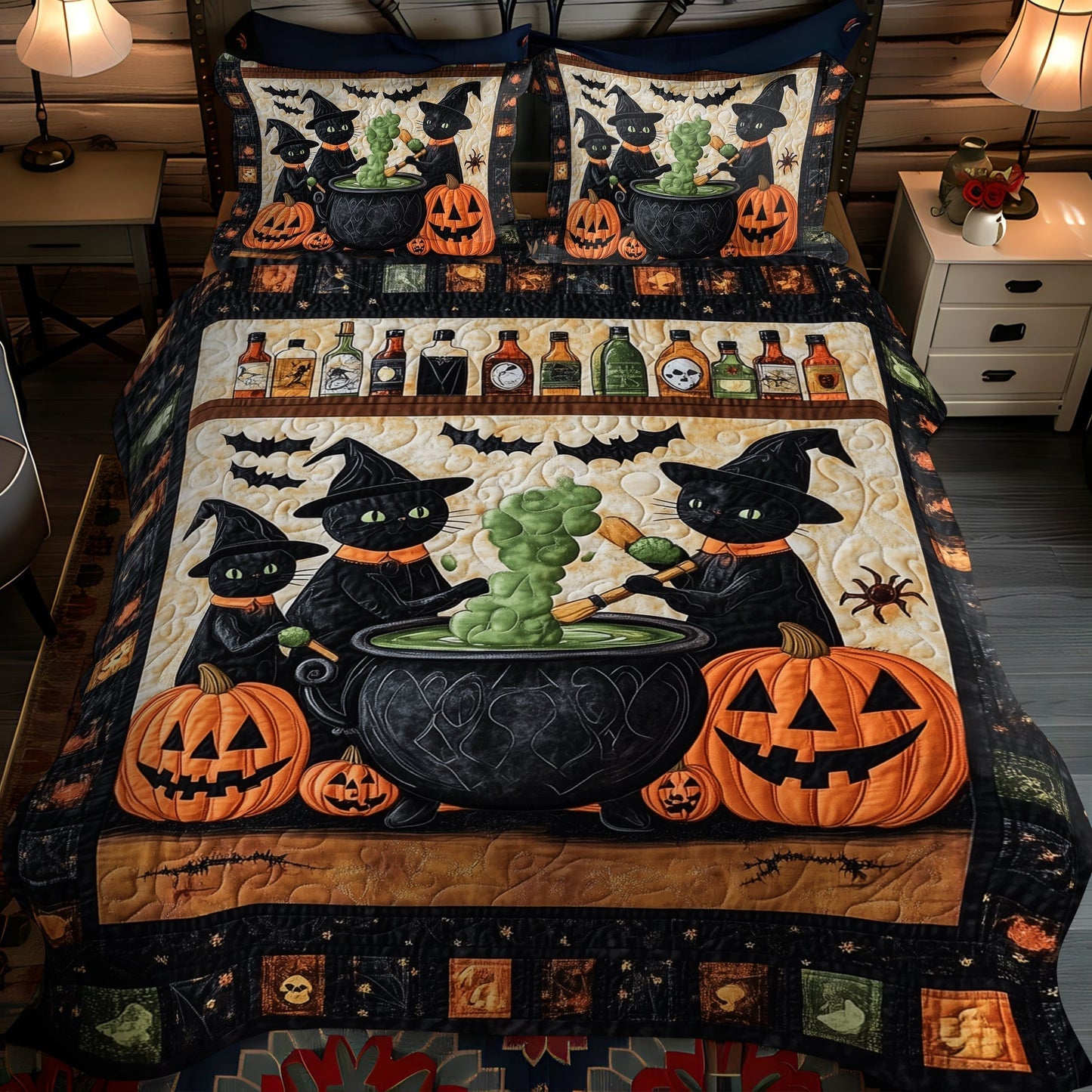 Potion Bubbles Cats 3-Piece Quilted Bedding Set - Single (59" x 70")