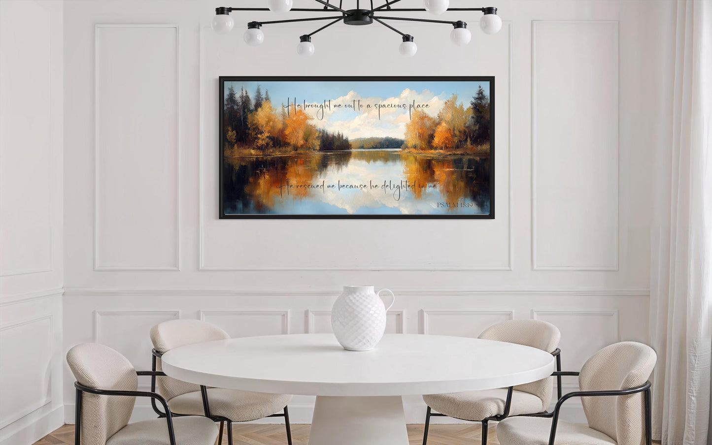 Psalm 18:19 Canvas Art – Autumn Lake Painting | Christian Scripture Wall Decor