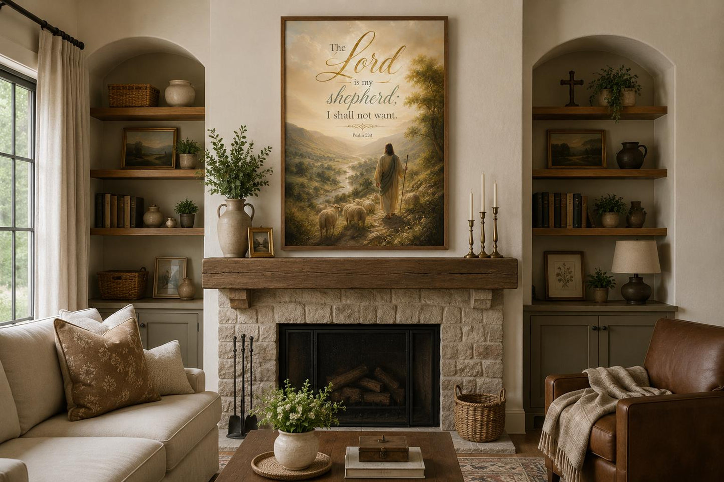 Psalm 23 Canvas Art - Bible Verse Canvas | Religious Home Decor Vertical Print for Family Room
