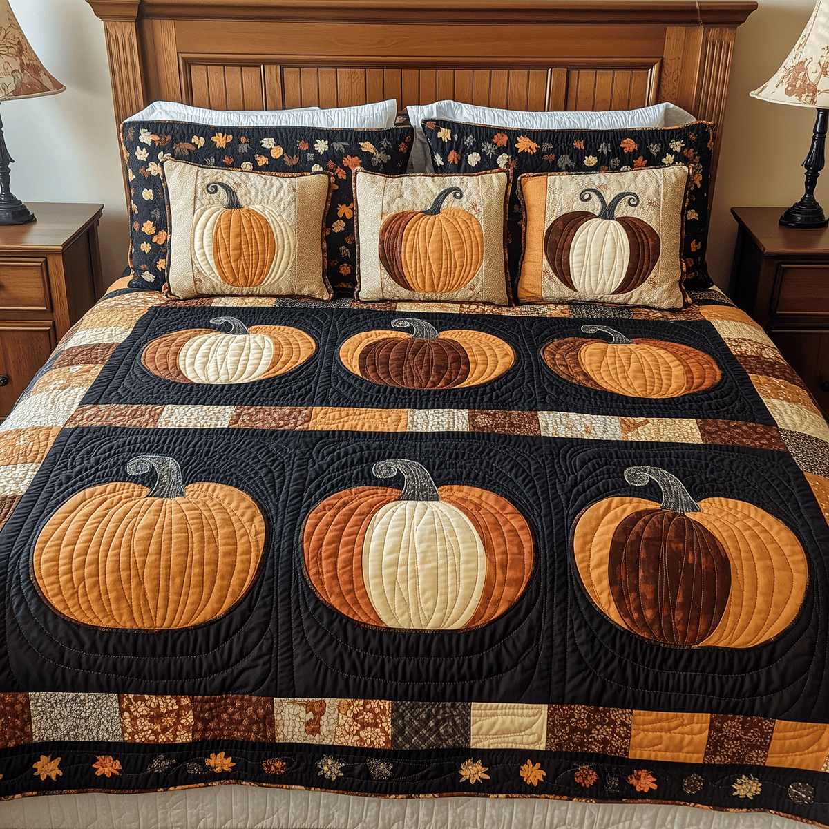 Pumpkin Magic 3-Piece Quilted Bedding Set - Single (59" x 70")