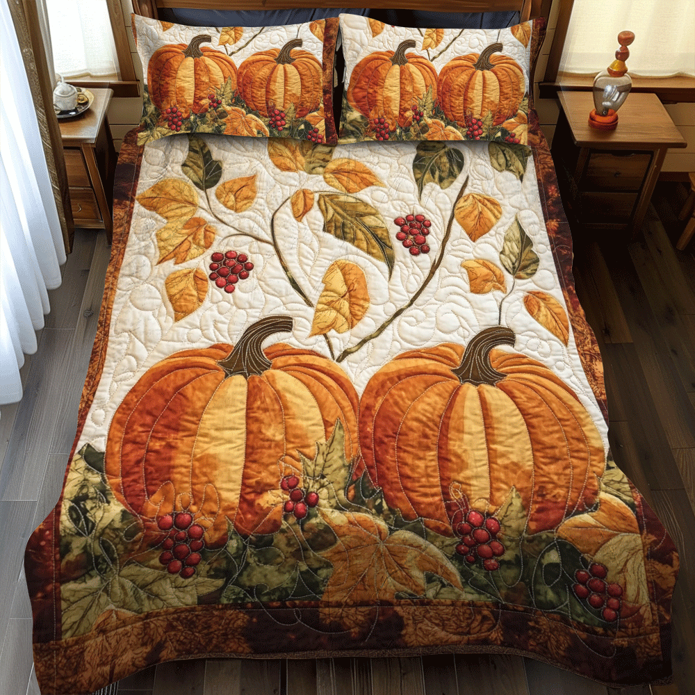 Pumpkin Patch Thanksgiving 3-Piece Quilted Bedding Set - Single (59" x 70")