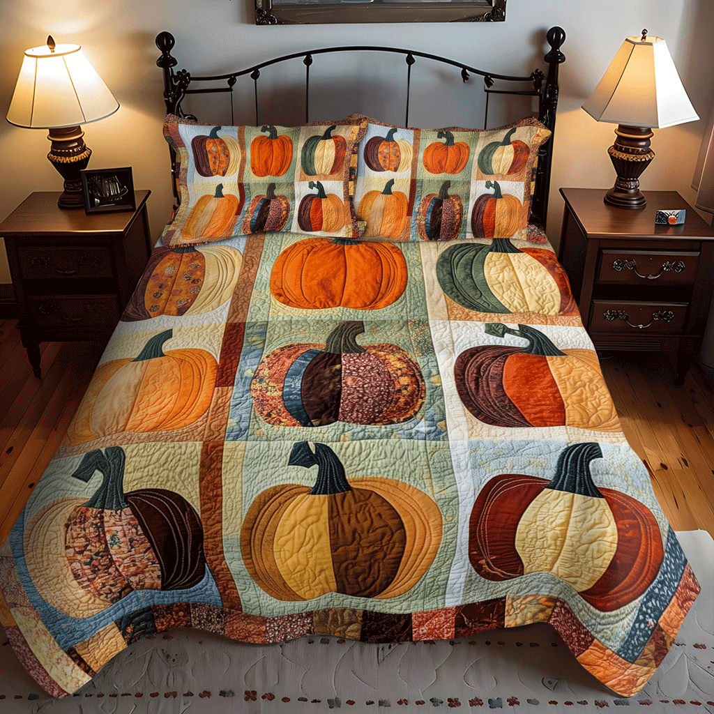 Pumpkin Spice 3-Piece Quilted Bedding Set - Single (59" x 70")