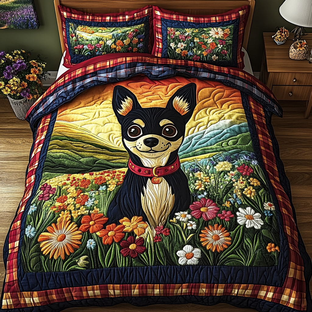 Pup Patchwork 3-Piece Quilted Bedding Set - Single (59" x 70")