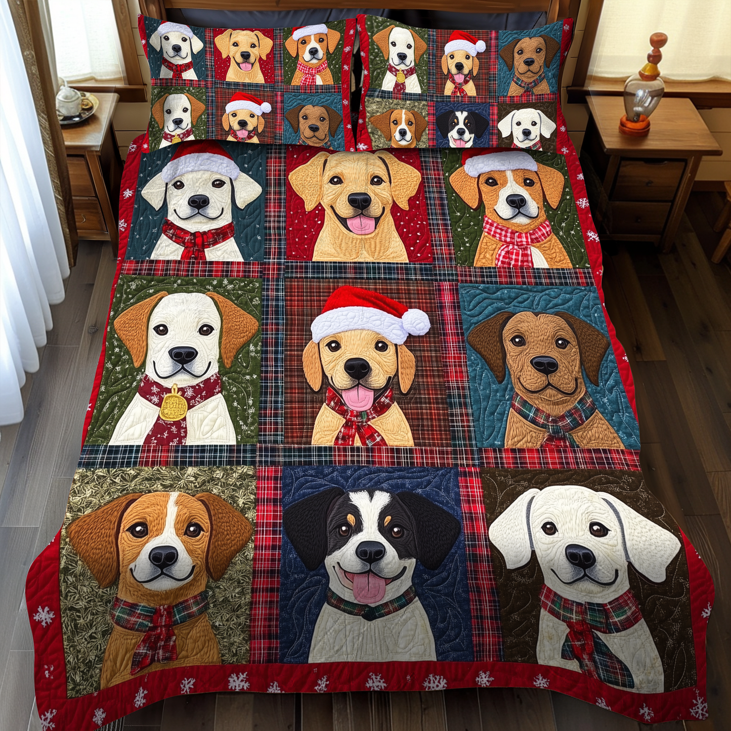 Puppy Christmas Cheer 3-Piece Quilted Bedding Set - Single (59" x 70")