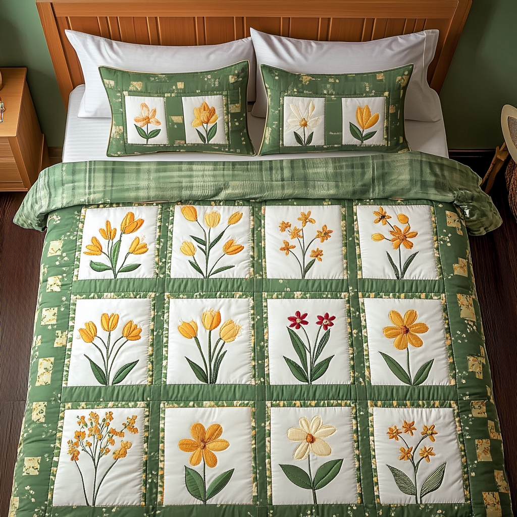 Pure Petals 3-Piece Quilted Bedding Set - Single (59" x 70")