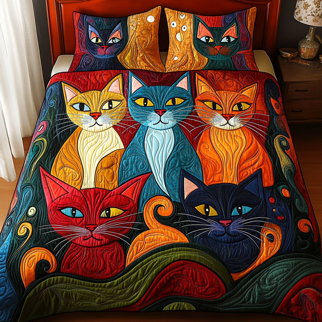 Purr Haven 3-Piece Quilted Bedding Set - Single (59" x 70")