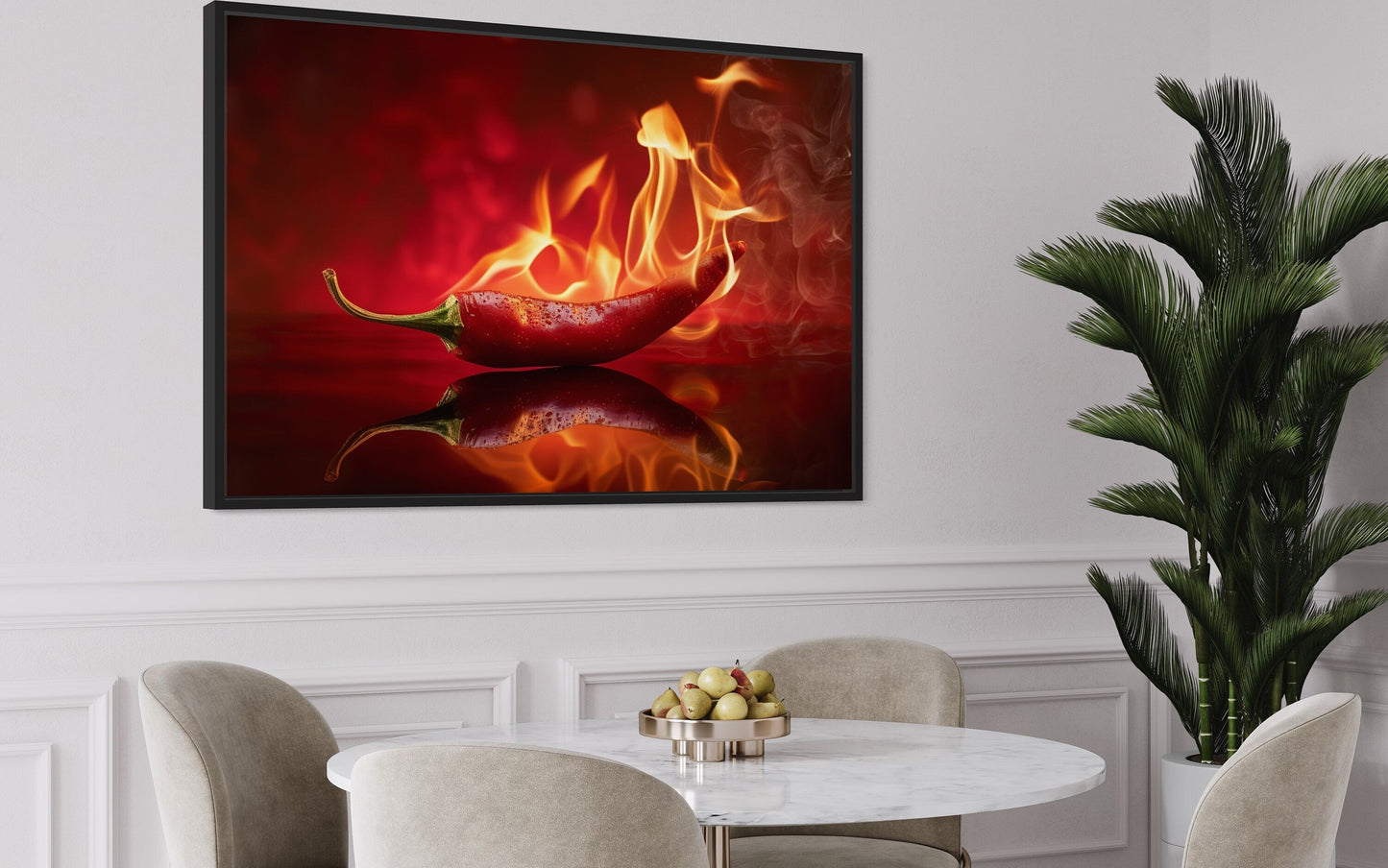 Red Flaming Chili Pepper Kitchen Wall Decor Canvas Wall Art